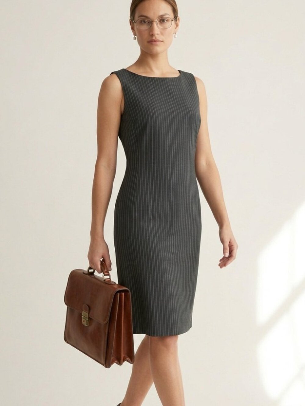 Nygård Collection Pinstripe Sheath Dress - Size 6 - Professional Business Black